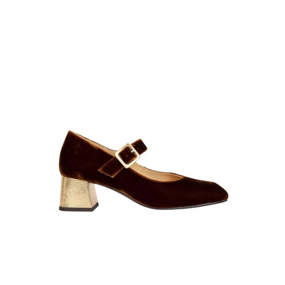 NEW PENELOPE CHILVERS women's mid mary jane velvet shoe in honey